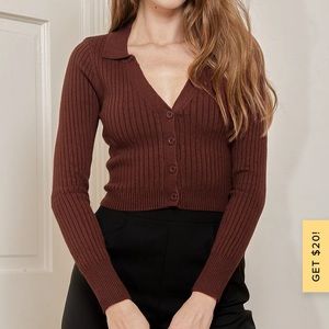 Lulu’s Long Sleeve Button-Front Ribbed Knit Top